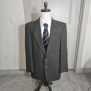 Yves Saint Laurent Men Gray Glen Plaid Worsted Wool Blazer Sport Coat 44R Canada